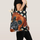 Cute Brown Boxer Dog Daisy Flower Pattern Tote Bag (Dichtbij)