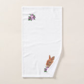 Cute Brown Bunny & Apple Flowers op White Bad Handdoek (Handdoek)