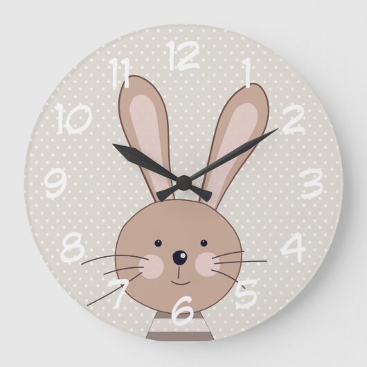 Cute Brown Bunny Beige Stippen Grote Klok (Voorkant)