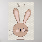 Cute Brown Bunny Beige Stippen Personalized Poster (Voorkant)