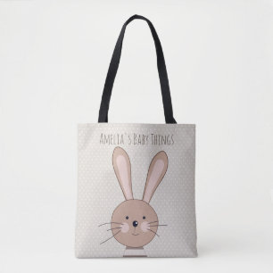 Cute Brown Bunny Beige Stippen Personalized Tote Bag