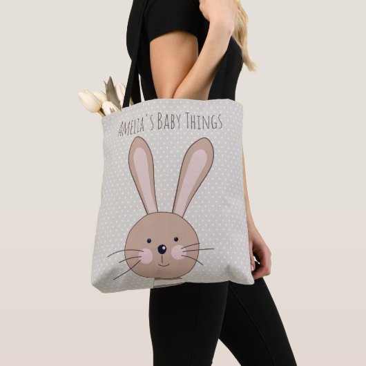 Cute Brown Bunny Beige Stippen Personalized Tote Bag (Dichtbij)