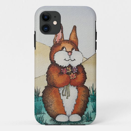 Cute brown Bunny met bloemen op iphone5 hoesje (Achterkant)