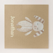 Cute Brown Bunny met naam Legpuzzel (Horizontaal)