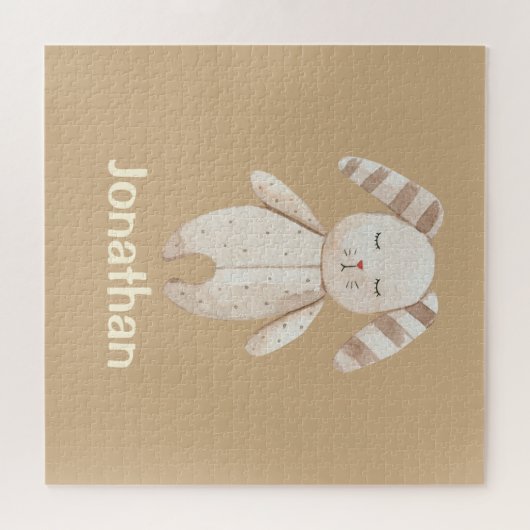 Cute Brown Bunny met naam Legpuzzel (Horizontaal)