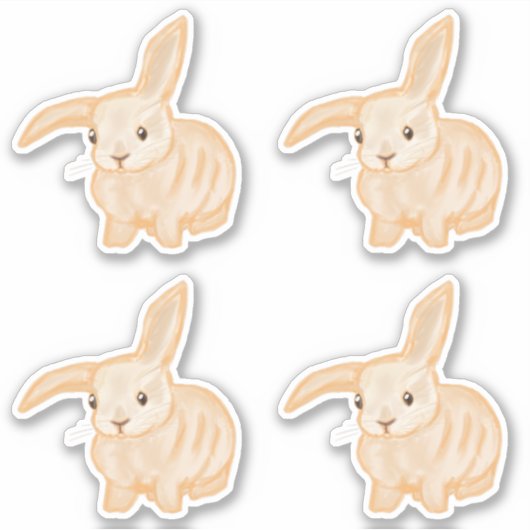 Cute Brown Bunny Rabbit - 4x cut-out. Sticker (Voorkant)