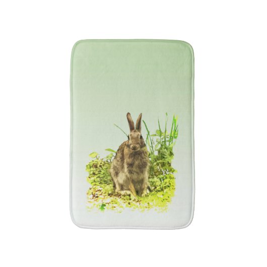 Cute Brown Bunny Rabbit Green Grass Bathmat Badmat (Voorkant Verticaal)