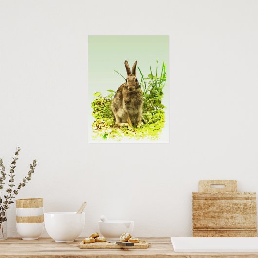 Cute Brown Bunny Rabbit in Green Grass Poster (Keuken)