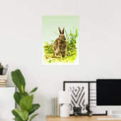 Cute Brown Bunny Rabbit in Green Grass Poster (Thuiskantoor)