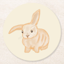 Cute Brown Bunny Rabbit - transparant op beige. Ronde Kartonnen Onderzetter