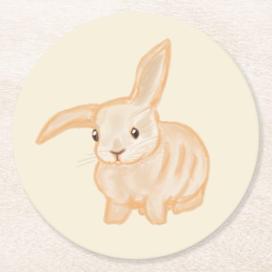 Cute Brown Bunny Rabbit - transparant op beige. Ronde Kartonnen Onderzetter (Voorkant)