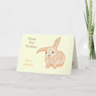 Cute Brown Bunny Rabbit - transparant op geel. Kaart