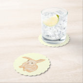 Cute Brown Bunny Rabbit - transparant op geel. Kartonnen Onderzetters (Insitu)