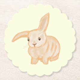 Cute Brown Bunny Rabbit - transparant op geel. Kartonnen Onderzetters
