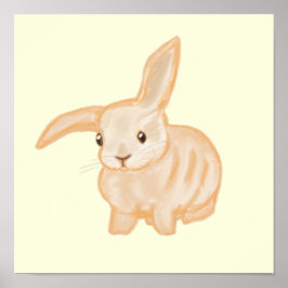 Cute Brown Bunny Rabbit - transparant op geel. Poster