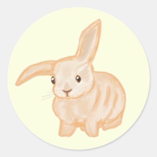 Cute Brown Bunny Rabbit - transparant op geel. Ronde Sticker (Voorkant)