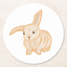 Cute Brown Bunny Rabbit - transparant op wit. Ronde Kartonnen Onderzetter