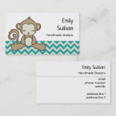 Cute Brown Cartoon Monkey zit neer | Kawaii Visitekaartje (Voorkant / Achterkant)