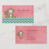 Cute Brown Cartoon Monkey zit neer | Kawaii Visitekaartje (Voorkant / Achterkant)