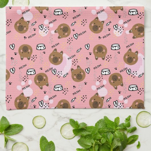 Cute Brown Cat Pattern Theedoek (Gevouwen)