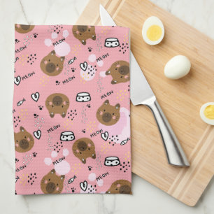 Cute Brown Cat Pattern Theedoek