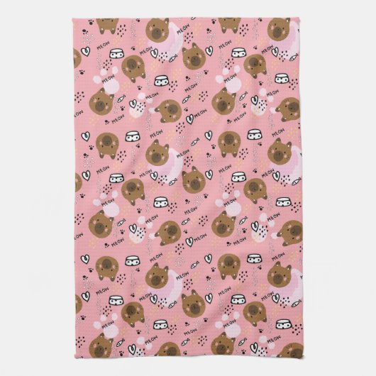 Cute Brown Cat Pattern Theedoek (Verticaal)