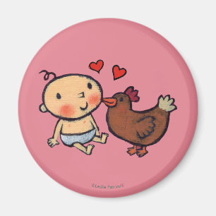 Cute Brown Chicken Peck op de wang voor Baby Magneet