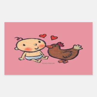 Cute Brown Chicken Peck op de wang voor Baby Rechthoekige Sticker