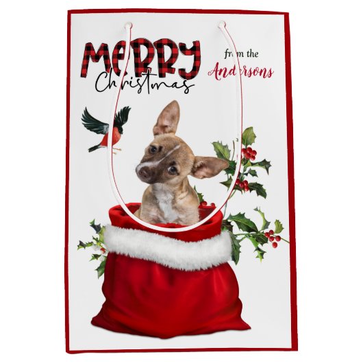 Cute Brown Chihuahua Puppy Dog Kerstmis Medium Cadeauzakje (Voorkant)