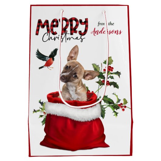 Cute Brown Chihuahua Puppy Dog Kerstmis Medium Cadeauzakje (Achterkant)