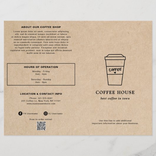 Cute Brown Coffee Cup Coffee Shop Menu (Voorkant)