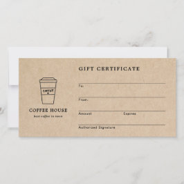 Cute Brown Coffee Shop Gift Certificate