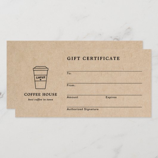 Cute Brown Coffee Shop Gift Certificate (Voorkant / Achterkant)