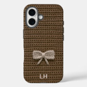 Cute Brown Crochet Bow Yarn Custom Name Case-Mate iPhone Case (Achterkant)