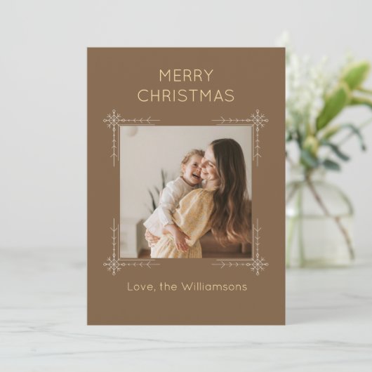 Cute Brown Custom Photo Christmas Feestdagenkaart (Staand voorkant)