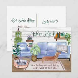 Cute Brown Dachshund Cozy New Home Moving      Aankondigingskaart