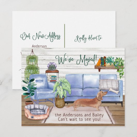 Cute Brown Dachshund Cozy New Home Moving Aankondigingskaart (Voorkant / Achterkant)