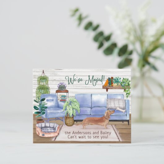 Cute Brown Dachshund Cozy New Home Moving      Aankondigingskaart (Staand voorkant)