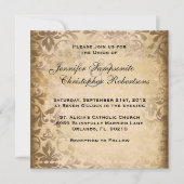 Cute  Brown Damask Elegant Wedding Invitati Kaart (Voorkant)