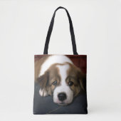 Cute Brown en White Puppy Tote Bag (Voorkant)