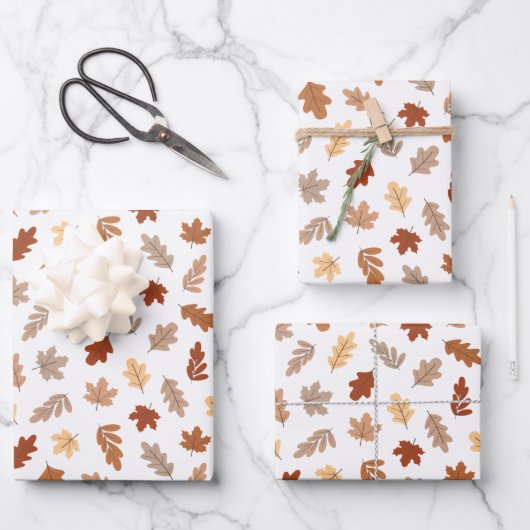 Cute Brown Fall Leaves Pattern Inpakpapier Vel (Voorkant)