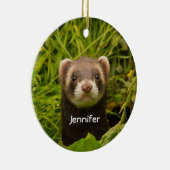 Cute Brown Ferret in de Grass Foto Keramisch Ornament (Rechts)