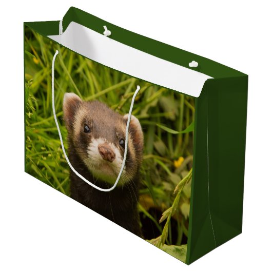 Cute Brown Ferret in de Grass Groot Cadeauzakje (Voorkant Gekanteld)