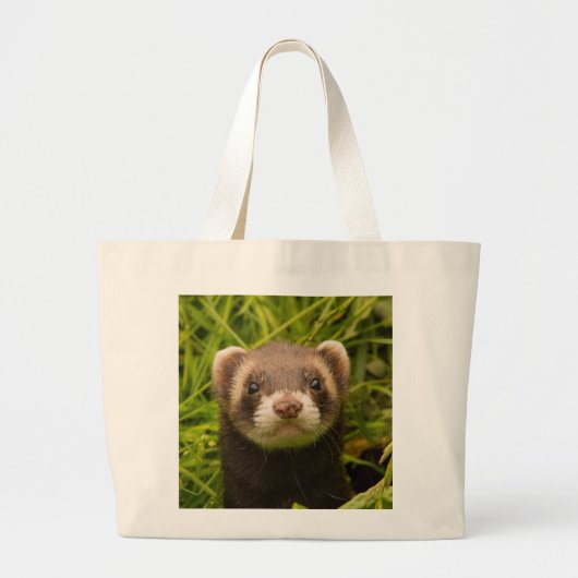 Cute Brown Ferret in de Grass Grote Tote Bag (Voorkant)