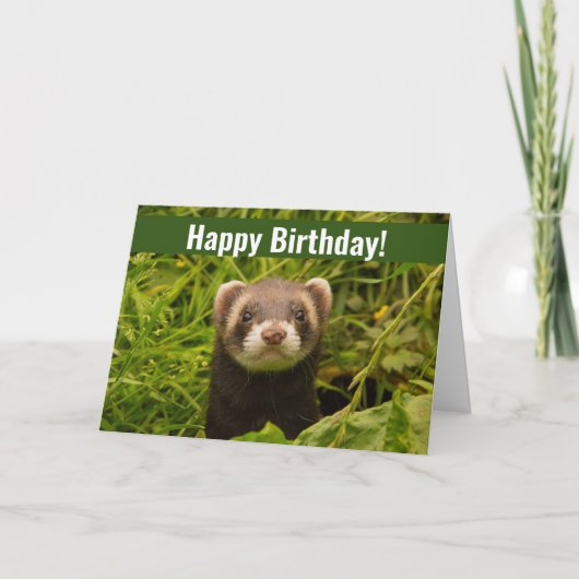 Cute Brown Ferret in de Grass Happy Birthday Kaart (Voorkant)