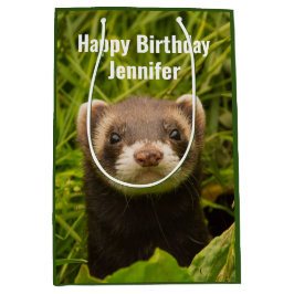 Cute Brown Ferret in de Grass Happy Birthday Medium Cadeauzakje