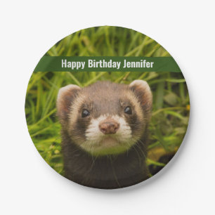 Cute Brown Ferret in de Grass Happy Birthday Papieren Bordje