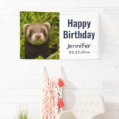 Cute Brown Ferret in de Grass Happy Birthday Spandoek (Insitu)