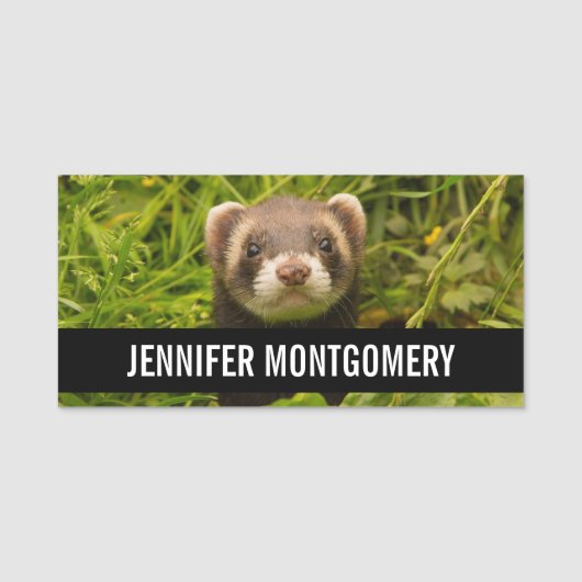 Cute Brown Ferret in de Grass Naamplaatje (Voorkant)
