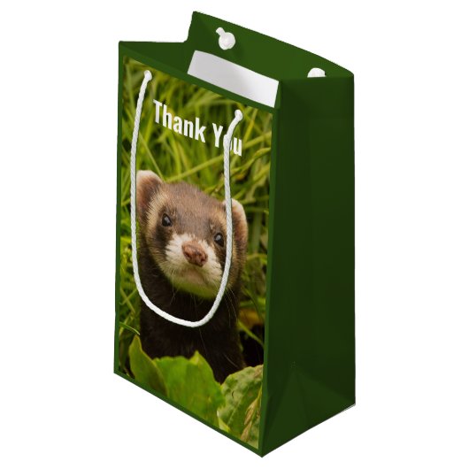 Cute Brown Ferret in the Grass Dank u Klein Cadeauzakje (Voorkant Gekanteld)